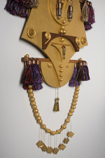 kite grace, 2013, 50.5 x 25 x 5, mdf board, oak, cherry, wenge, poplar, lacewood, copper, brass, glass, ceramic, cotton fiber, mulberry fiber, cotton thread, metallic floss, acrylic