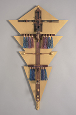 kite delight, 2016, 42 x 23 1/2 x 6 3/4, mdf board, pine, mahogany, birch, maple, lacewood, wenge, copper, steel, ceramic, felt, cotton, pvc, metallic floss, acrylic paint