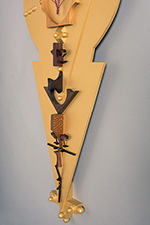 spring kite (detail 1), 2015-2016, 88 x 36 x 37, mdf board, poplar, mahogany, maple, padauk, birch, purpleheart, yellowheart, lacewood, walnut, oak, canahuate, cedar, copper, felt, steel, pvc, metallic floss, acrylic