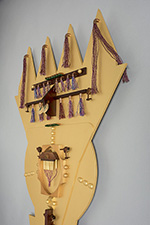 spring kite (detail 2), 2015-2016, 88 x 36 x 37, mdf board, poplar, mahogany, maple, padauk, birch, purpleheart, yellowheart, lacewood, walnut, oak, canahuate, cedar, copper, felt, steel, pvc, metallic floss, acrylic