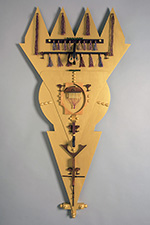 spring kite, 2015-2016, 88 x 36 x 37, mdf board, poplar, mahogany, maple, padauk, birch, purpleheart, yellowheart, lacewood, walnut, oak, canahuate, cedar, copper, felt, steel, pvc,  metallic floss, acrylic