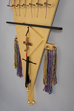 winter kite (detail 1), 2014-2015, 63 1/2 x 33 1/4 x 8, mdf board, poplar, cherry, padauk, redheart, maple, mahogany, birch, cedar, canahuate, copper, felt, steel, metallic floss, acrylic