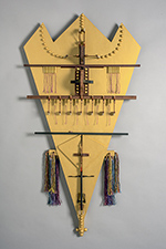 winter kite, 2014-2015, 63 1/2 x 33 1/4 x 8, mdf board, poplar, cherry, padauk, redheart, maple, mahogany, birch, cedar, canahuate, copper, felt, steel, metallic floss, acrylic